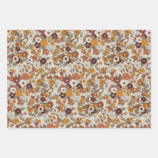 Retro boho bloemen patroon inpakpapier vel (Voorkant 2)