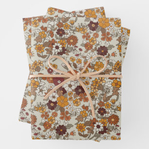 Retro boho bloemen patroon inpakpapier vel