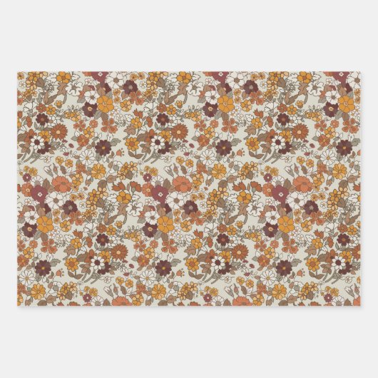 Retro boho bloemen patroon inpakpapier vel (Voorkant)