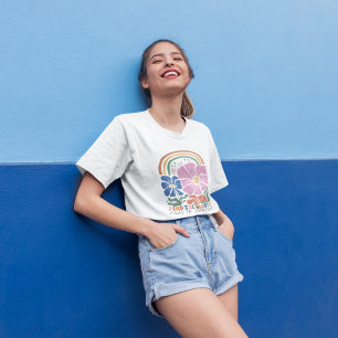 Retro Boho Bloemen Regenboog Inspiratie Quote T-shirt