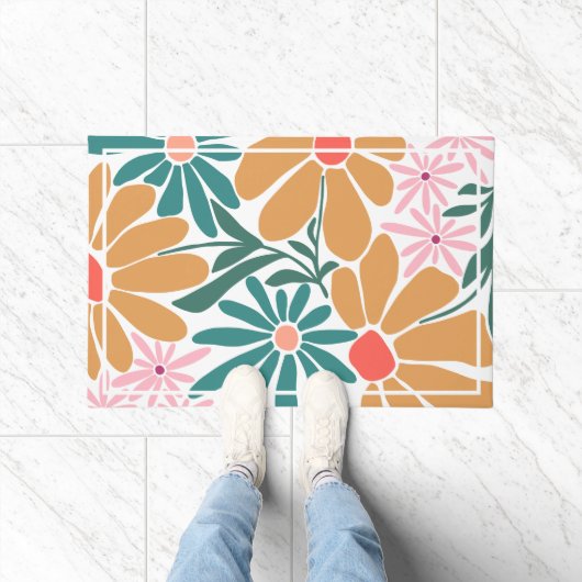 Retro Boho Bloemendecoratie Deurmat (Binnen)