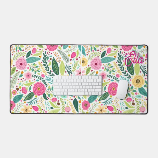 Retro boho bloementuin bureaumat (Keyboard & Muis)