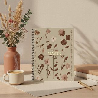 Retro Boho Bloemige Aangepaste Naam Notitieboek