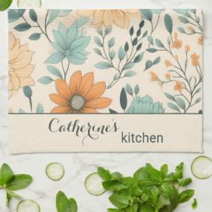 Retro Boho Bloemmotief op maat Theedoek