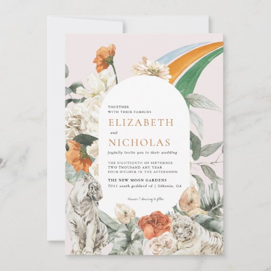 Retro Boho Bloemrijke Botanische Bruiloft Kaart (Voorkant)