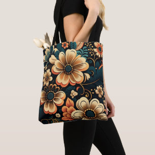 Retro-boho-bloemvermogen Draagtas
