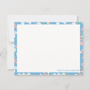 Retro Boho Blue Ditsy Floral Persoonlijke naam Notitiekaartje
