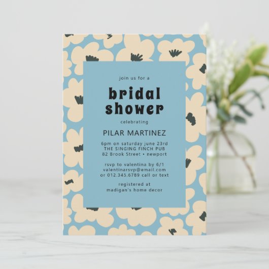 Retro Boho Blue White Floral Vrijgezellenfeest Kaart (Staand voorkant)