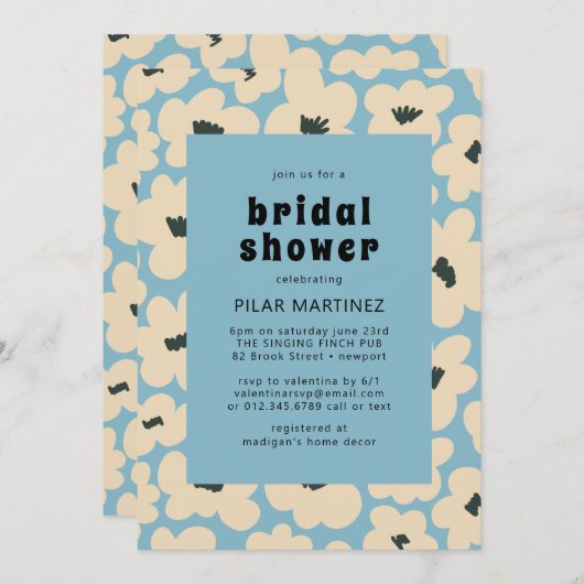 Retro Boho Blue White Floral Vrijgezellenfeest Kaart (Voorkant / Achterkant)