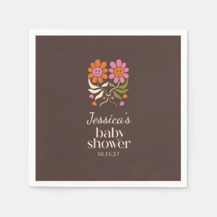 Retro Boho Brown Flower Groovy Baby shower Custom Servet