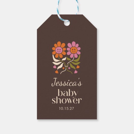 Retro Boho Bruin Bloem Twin Baby shower Custom Cadeaulabel (Achterkant)