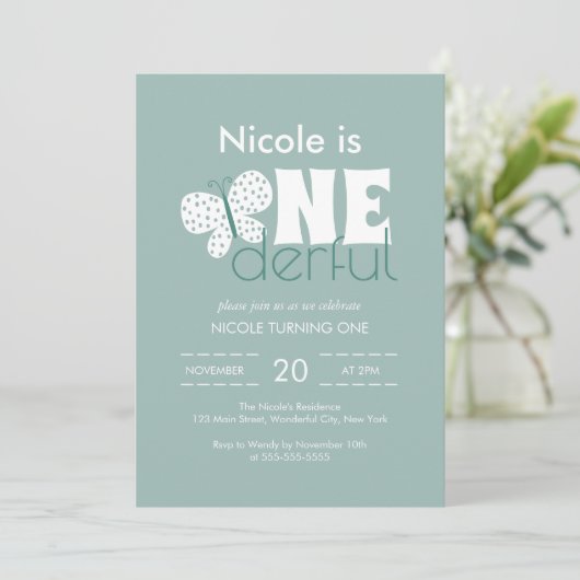 Retro Boho Butterfly 1e verjaardag Dusty Blue Kaart (Staand voorkant)