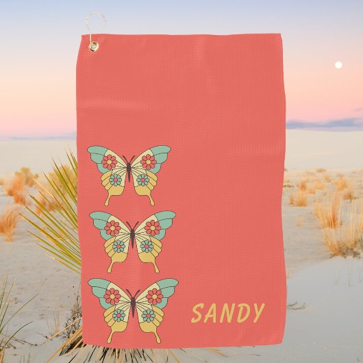 Retro Boho Butterfly Gepersonaliseerde Vrouwen Golfhanddoek