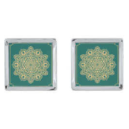 Retro Boho Chic Bohemian Rosette Mandala Pocket Verzilverde Manchetknopen