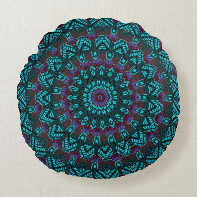 Retro Boho Chic Bohemian Southwestern Mandala Rond Kussen (Voorkant)