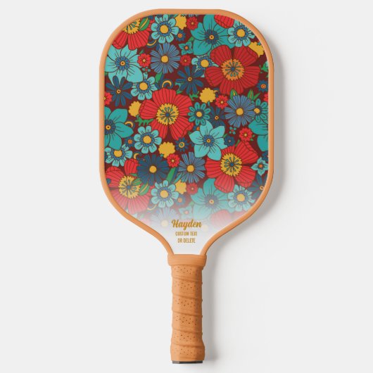 Retro Boho Chic Floral Pattern Aangepaste tekstual Pickleball Paddle (Voorkant)