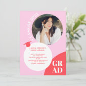 Retro boho cirkelrode roze 5 foto's afstuderen kaart (Staand voorkant)