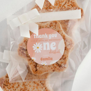 Retro Boho Daisy 1e Verjaardag Sticker Labels