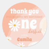 Retro Boho Daisy 1er Anniversaire Stickers Étiquet (Devant)
