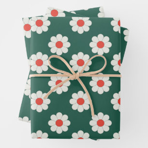 Retro Boho Daisy Holiday Gift Inpakpapier Vel
