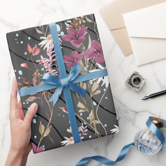 Retro Boho Elegante Wildbloemen Cadeaupapier (Geschenken)