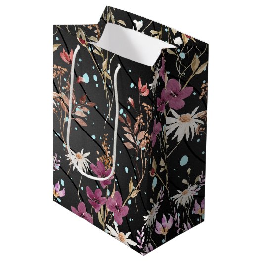 Retro Boho Elegante Wildbloemen Medium Cadeauzakje (Voorkant Gekanteld)