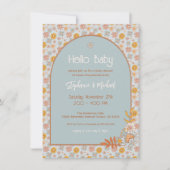 Retro Boho Floral Baby shower Invitation garçon (Devant)