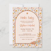 Retro Boho Floral Baby shower Uitnodiging (Voorkant)