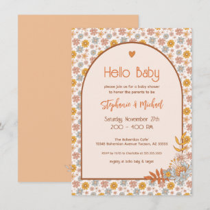 Retro Boho Floral Baby shower Uitnodiging