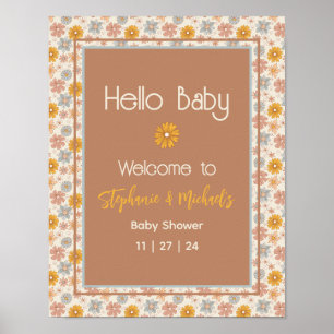 Retro Boho Floral Baby shower Welkomstbord Poster