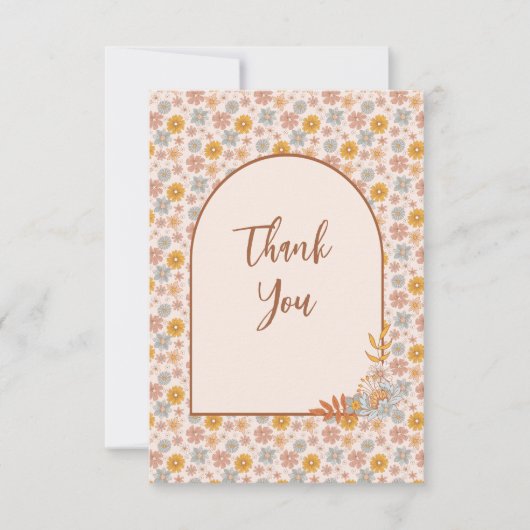 Retro  Boho Floral Dank je kaart (Voorkant)