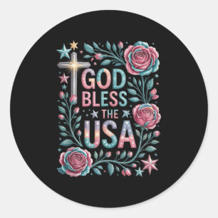 Retro Boho Floral God zegene de Verenigde Staten C Ronde Sticker