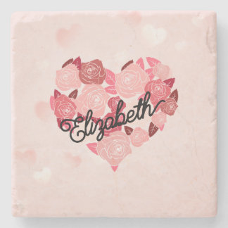 Retro Boho Floral I Hartnaam kalligrafie tekst Stenen Onderzetter