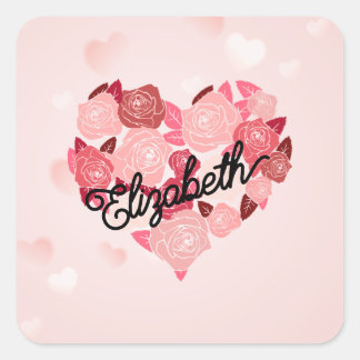 Retro Boho Floral I Hartnaam kalligrafie tekst Vierkante Sticker
