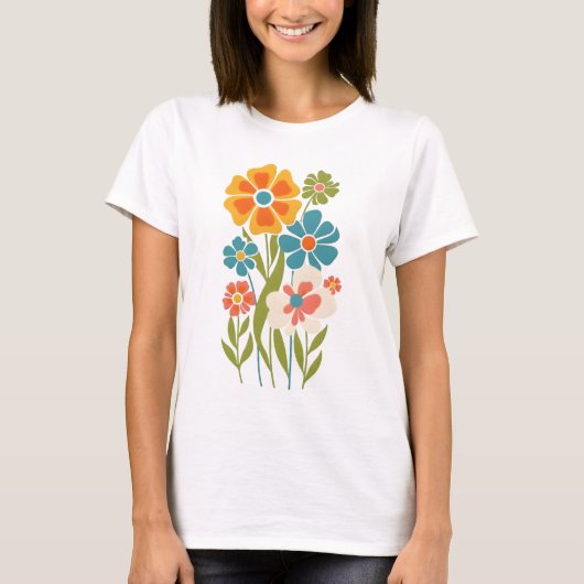 Retro Boho Floral Illustration  T-shirt (Voorkant)