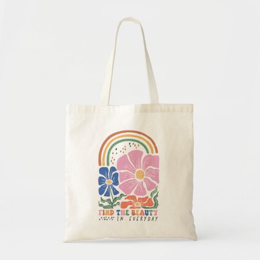 Retro Boho Floral Rainbow Quote Tote Bag (Voorkant)