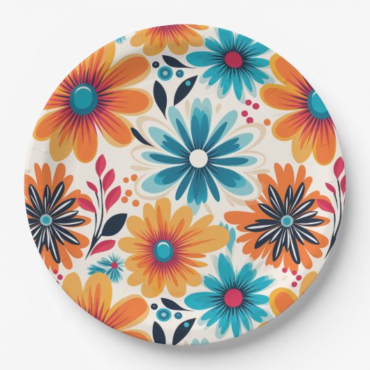 Retro Boho Flower Papieren Bordje (Voorkant)