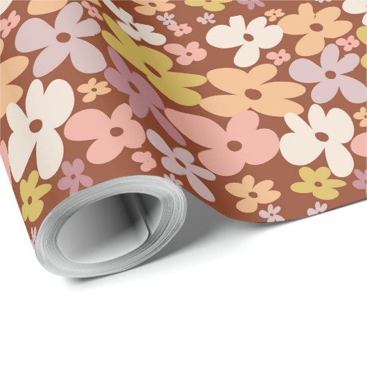 Retro Boho Flower Power Pattern Cadeaupapier (Rol Hoek)