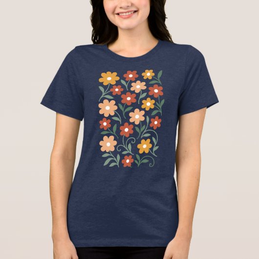 Retro Boho Flowers Pattern - Autumn Hues Floral Tri-Blend Shirt (Voorkant)