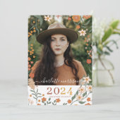 Retro Boho Foto Afstudeer Uitnodiging (Staand voorkant)