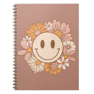 Retro Boho Gelukkig Gezicht, Leuke Blush Bloemen Notitieboek