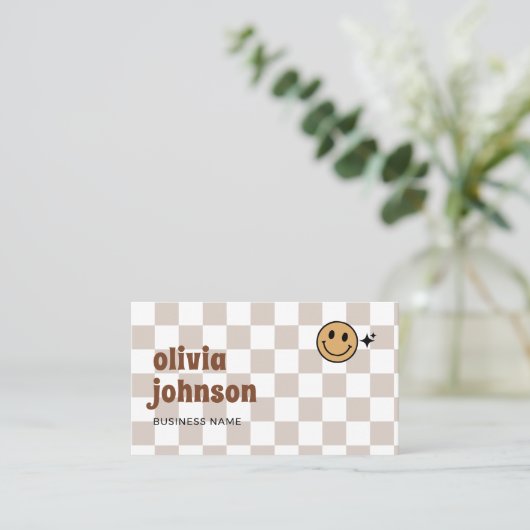 Retro Boho Geruit Visitekaartje (Staand voorkant)