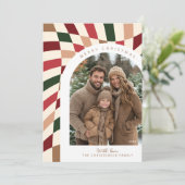 Retro Boho Geruite Foto Kerst Kaart (Staand voorkant)