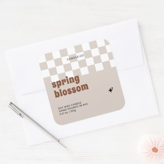 Retro Boho Geruite Soja Kaars Jar Label (Envelop)