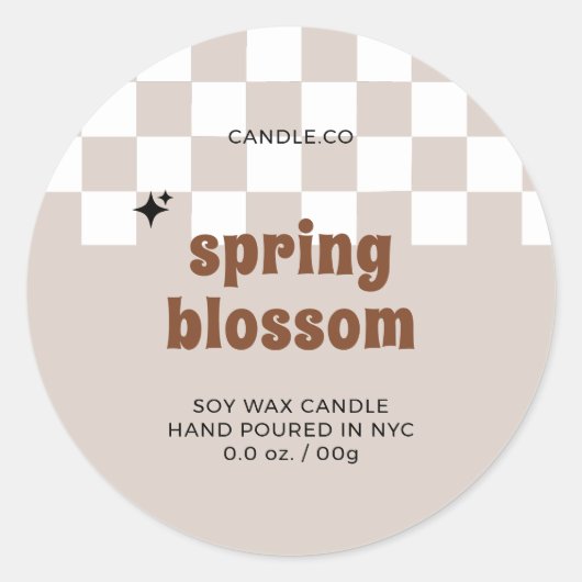 Retro Boho Geruite Soja Kaars Jar Label (Voorkant)