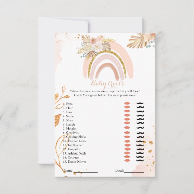 Retro Boho Grass baby trait baby shower spel Kaart (Voorkant)