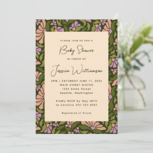Retro Boho Green Botanical Groovy Baby shower Kaart