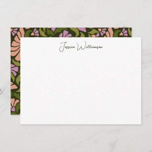 Retro Boho Green Botanical Groovy Personalized Bedankkaart (Voorkant / Achterkant)