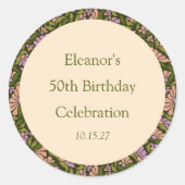 Retro Boho Groen Schattige Bloemen Aangepast 50ste Ronde Sticker (Voorkant)