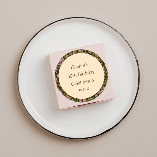 Retro Boho Groen Schattige Bloemen Aangepast 50ste Ronde Sticker